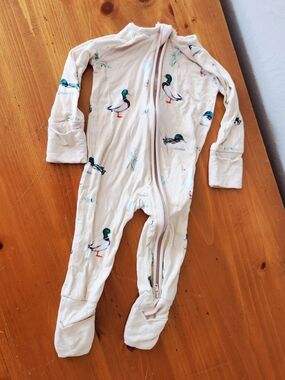 Baby 0-3m Bamboo Cream Duck-Print Footie